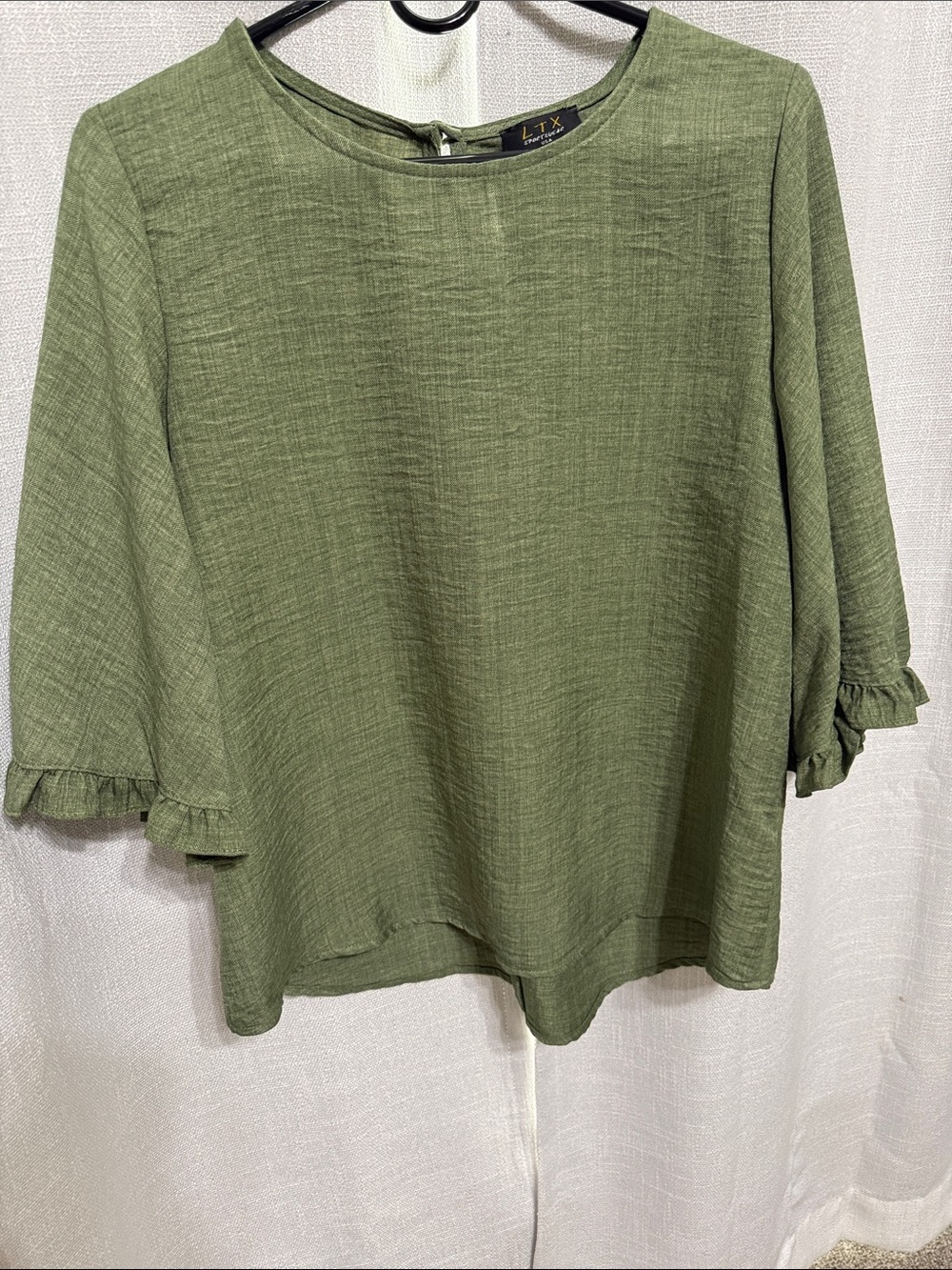 LTX small Olive Green Ruffle Sleeve Women's Top